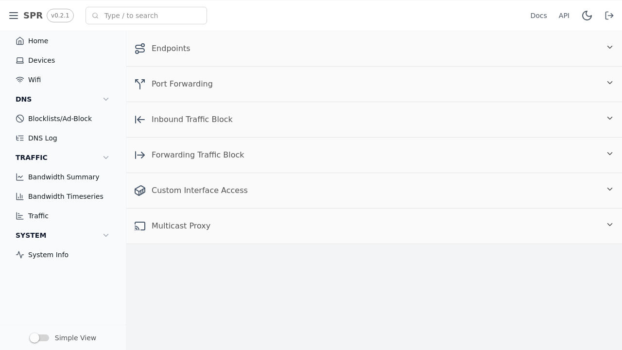 Firewall policy categories — endpoints, port forwarding, traffic blocks